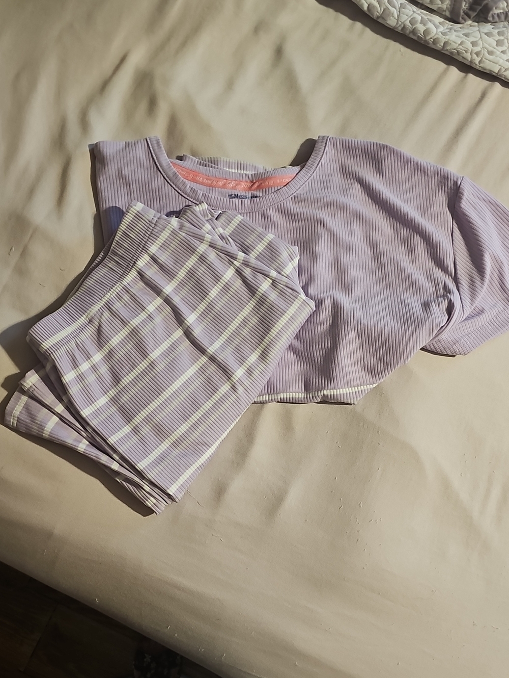 Muk Luks Lavender Short Sleeve Striped Pajama Set